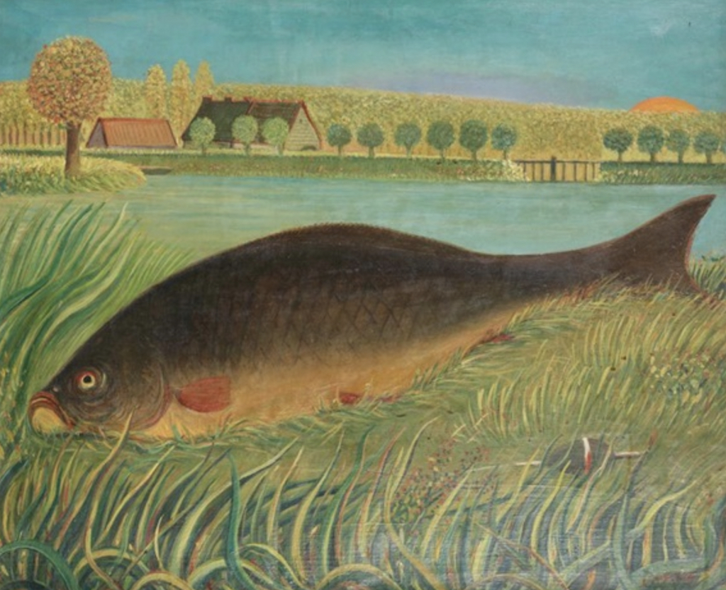 Ferdinand-Desnos-Carpe-a-l-etang-1950-peinture-Exposition1962-galerieLWS